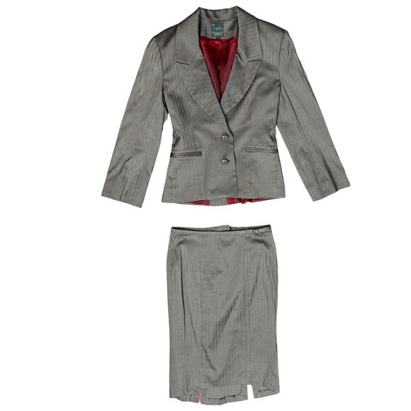 Vintage 90s Isabel Marant Gray Herringbone Single Breast Pencil Skirt Suit sz 1 - Picture 1 of 16
